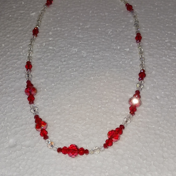 New, Crystal Necklace red and clear crystals and silver clasp - Picture 1 of 4